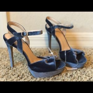 Navy blue velvet stilettos
